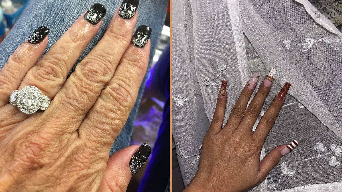 Hands receiving careful nail detail work.